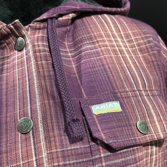 Ariat Rebar Flannel Hooded Shacket,shirt/jacket snap front,pockets,warm workwear - Picture 8 of 14